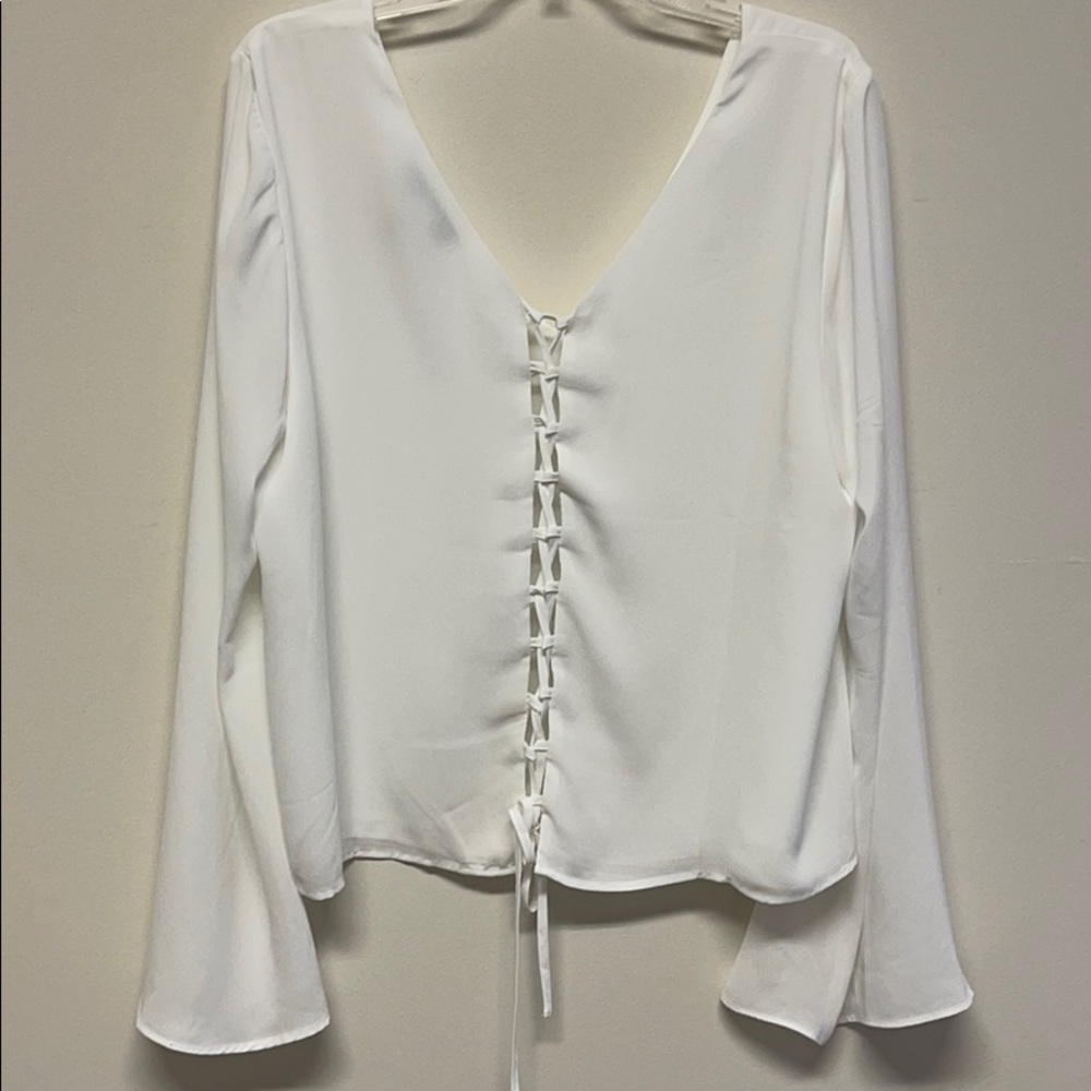 Forever 21 Bell Sleeve Braided Back Lined Off White Blouse size 1X